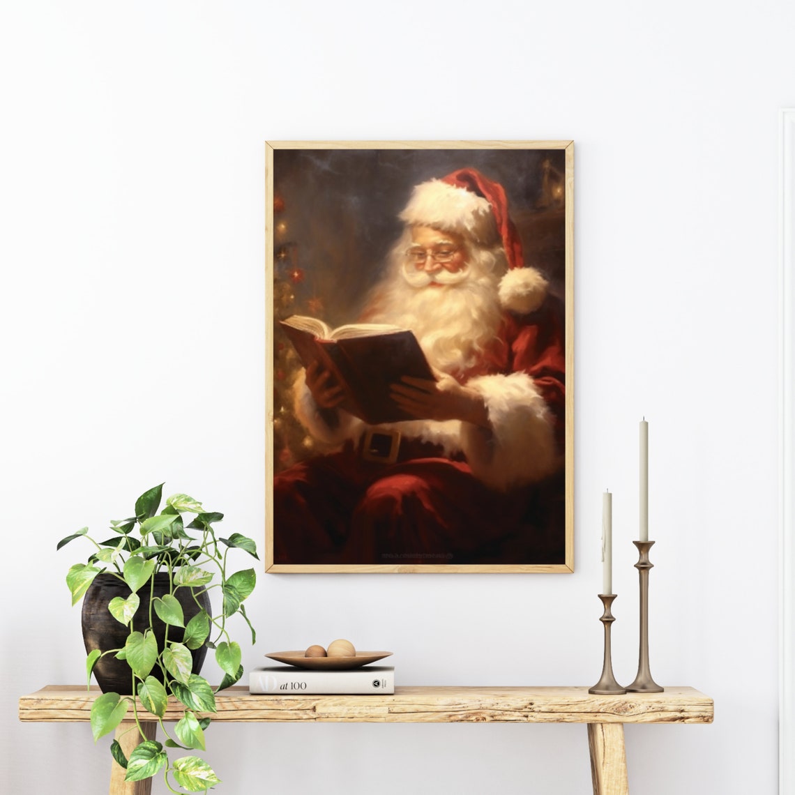 Santa Claus Reading By Christmas Tree Warm Portrait Art Poster - Image 5