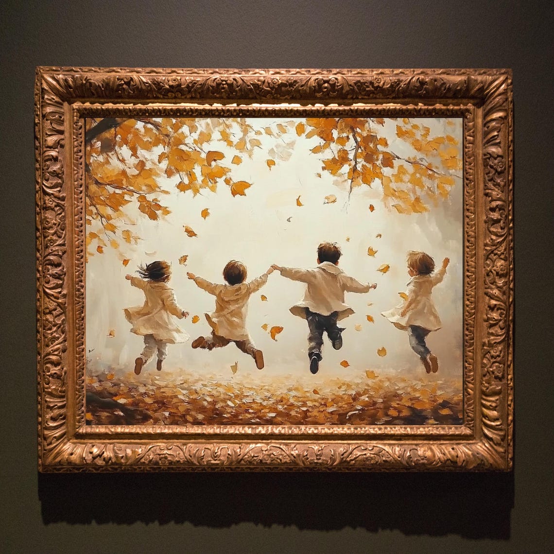 Children Running Through Falling Autumn Leaves Joyful Fall Poster - Image 5