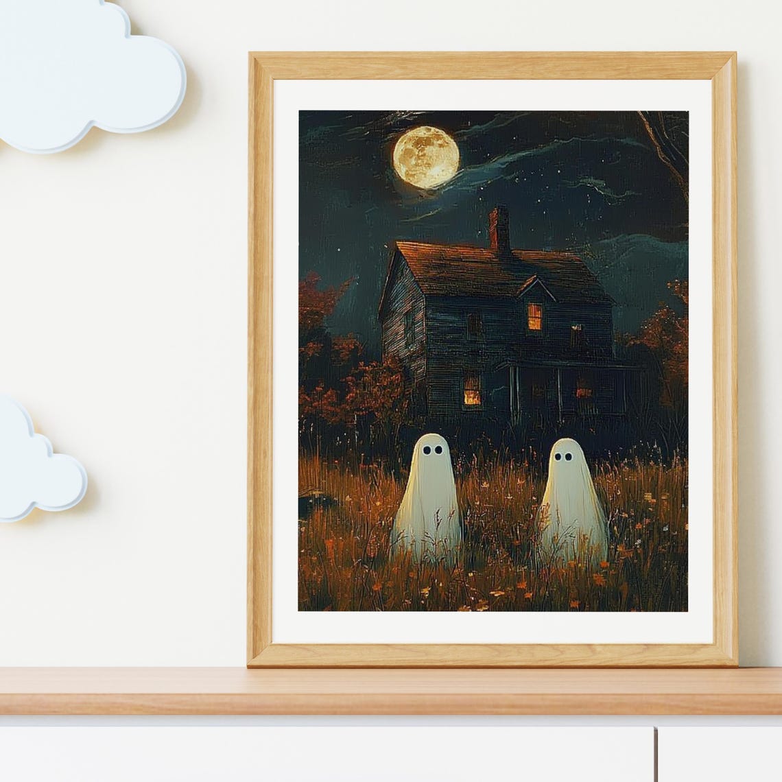 Two Cute Ghosts Before An Old House Under A Full Moon Poster - Image 4