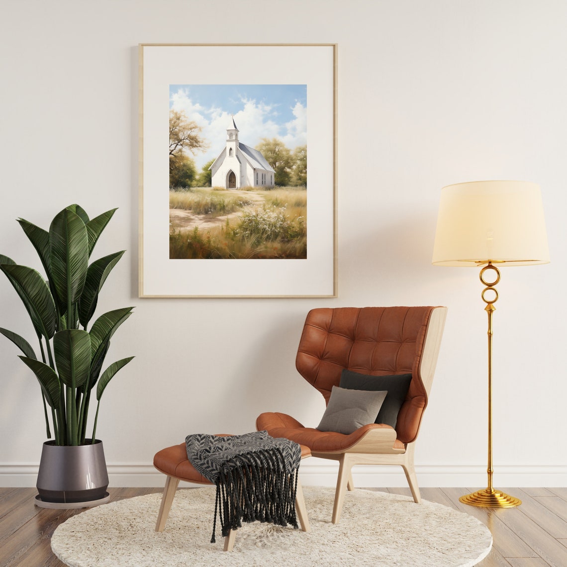 Sunny White Country Church Summer Meadow Wildflowers Art Poster - Image 4