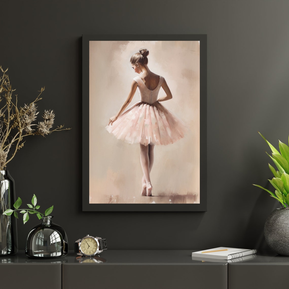 Elegant Ballerina Pink Tutu Back View Soft Ballet Painting Poster - Image 5