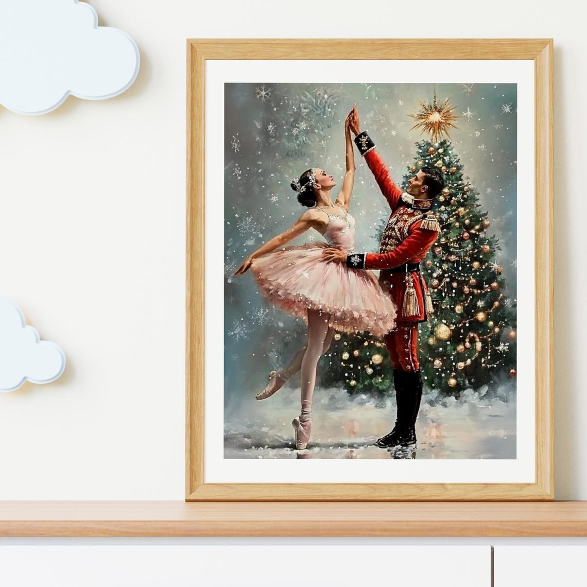 Nutcracker Ballet Dancers Christmas Tree Snowy Stage Painting Poster - Image 5
