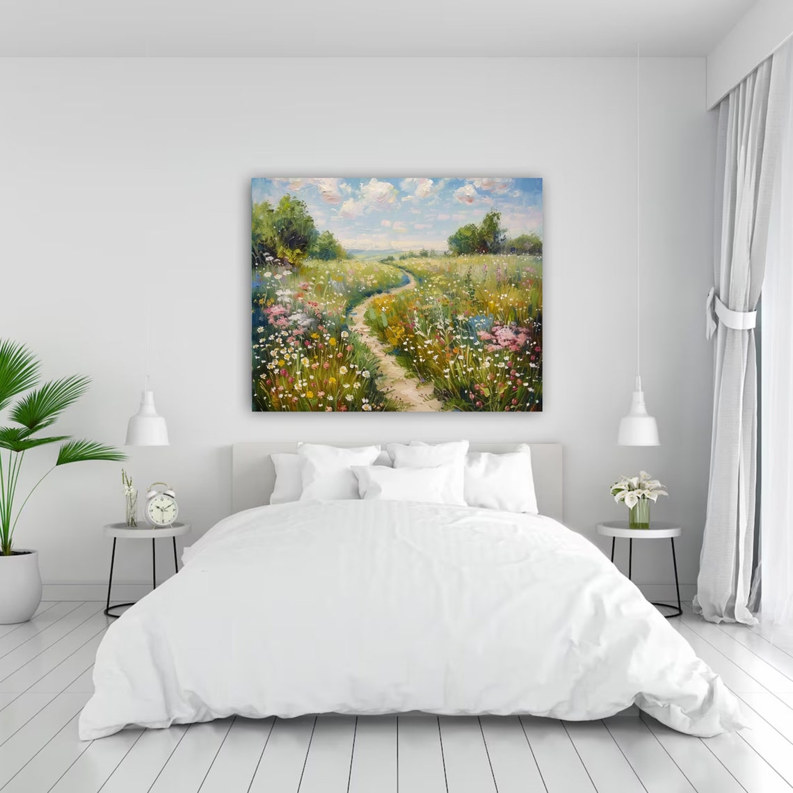 Wildflower Path Through Sunny Summer Meadow Landscape Poster