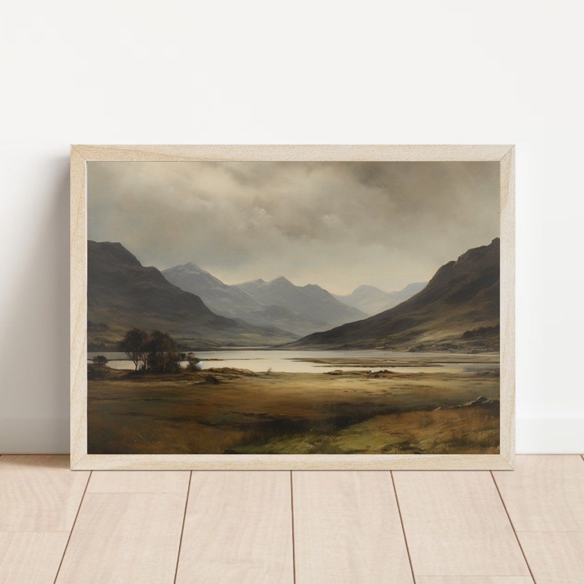 Moody Misty Mountain Lake Valley View In Muted Earth Tones Print - Image 6