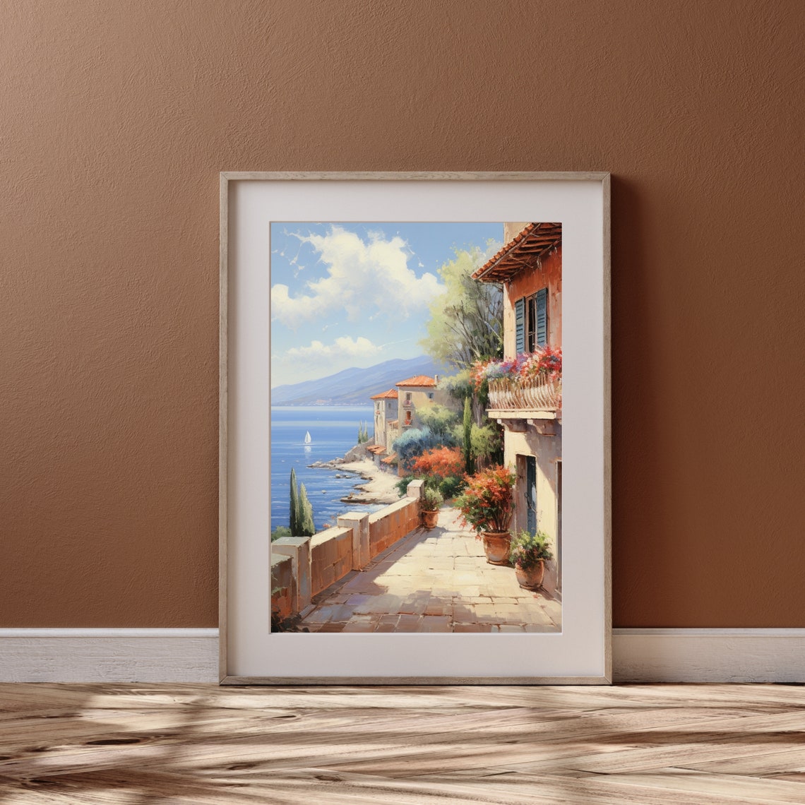 Mediterranean Coastal Village Terrace Blue Sea Summer Poster - Image 5