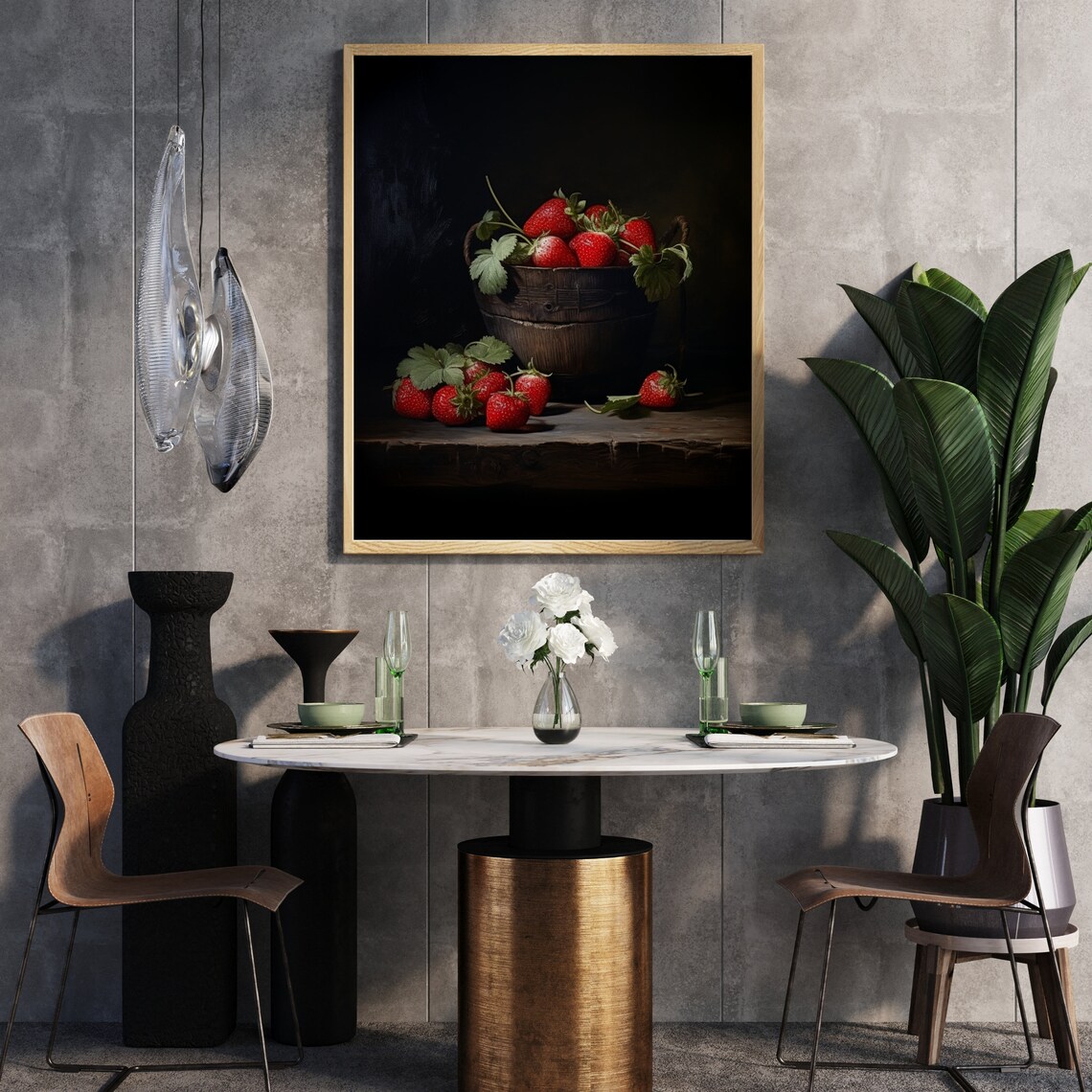 Ripe Red Strawberries In Wooden Bucket Moody Still Life Poster - Image 3