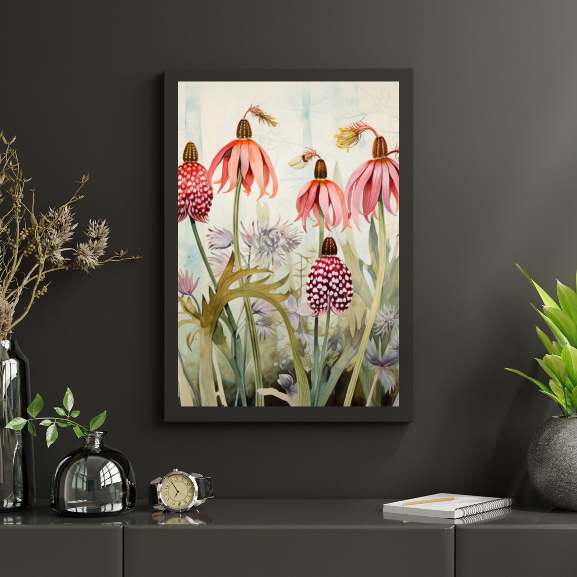 Pink Coneflowers Botanical Garden Watercolor Floral Art Poster - Image 4
