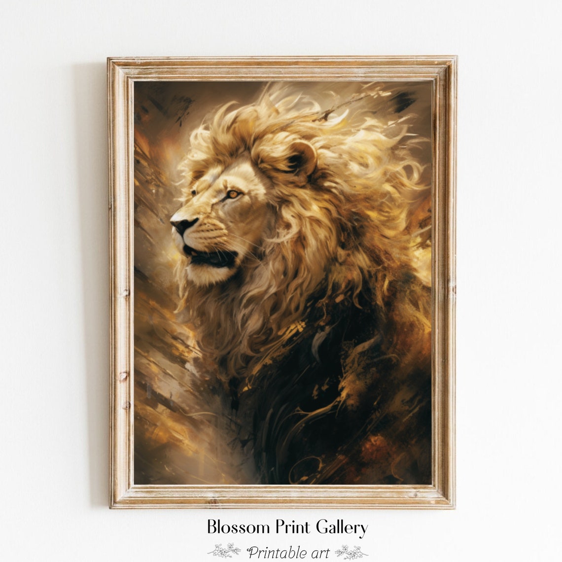 Majestic Golden Lion Portrait Dramatic Wildlife Painting Poster