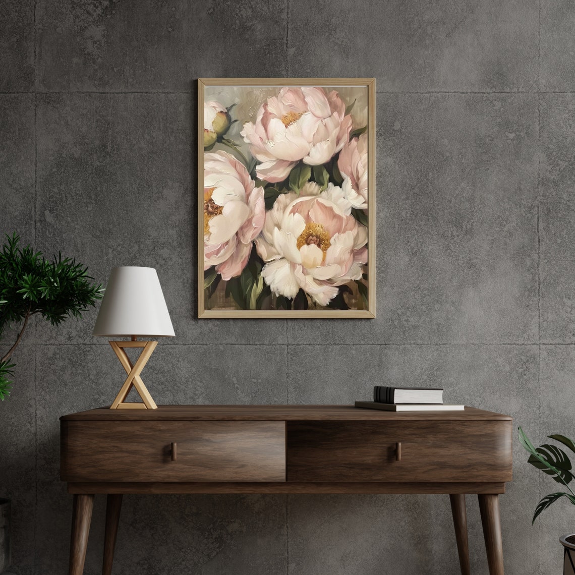 Blush Pink Peonies in Full Bloom Romantic Floral Painting Wall Art - Image 3
