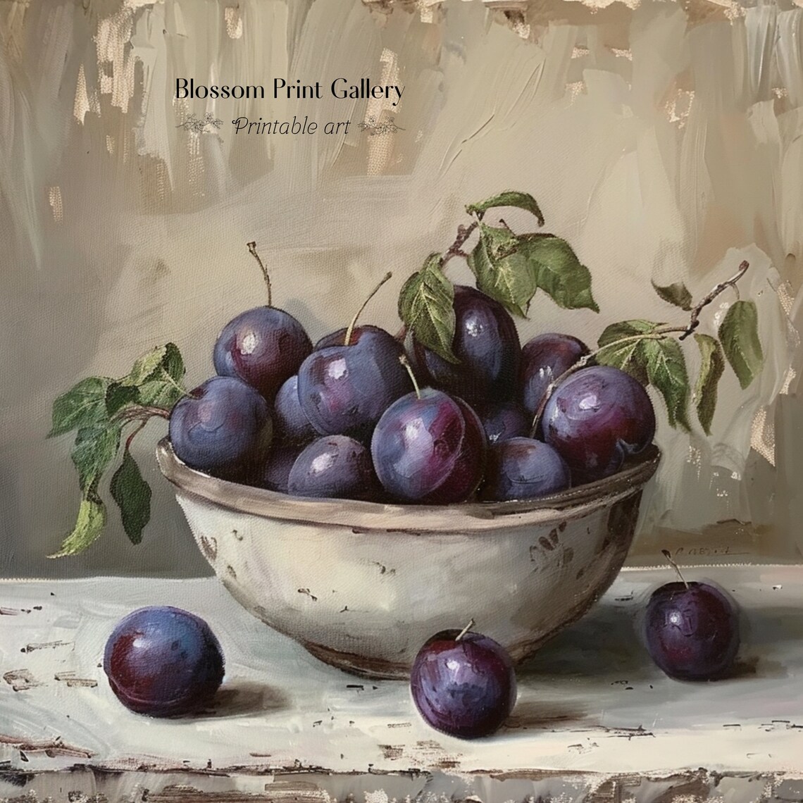 Moody Plums Vintage Fruit Still Life Art Print - Image 3
