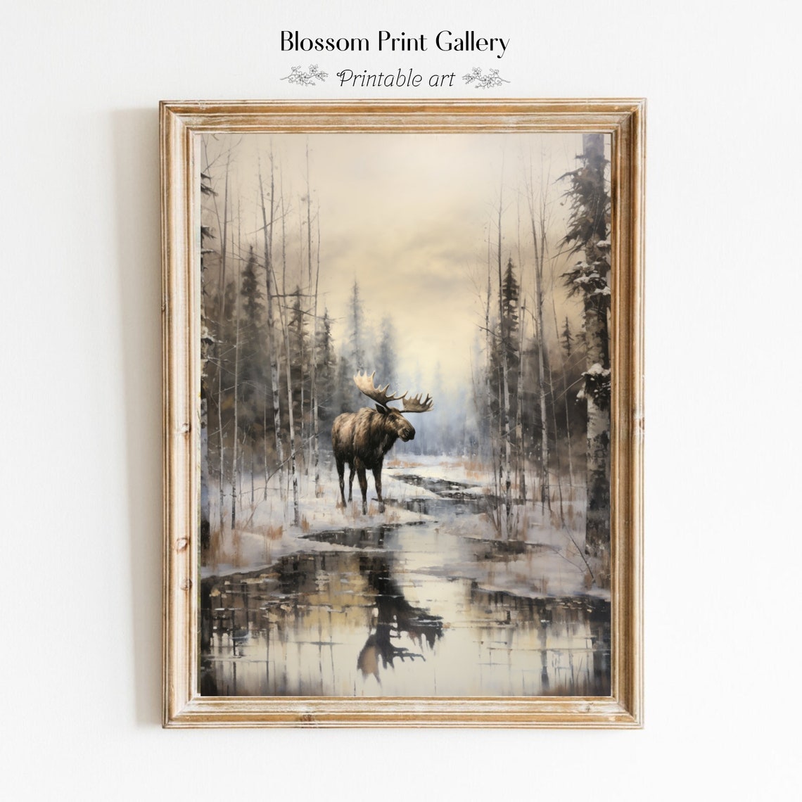 Majestic Moose In Snowy Forest By Still Water Winter Wildlife Poster