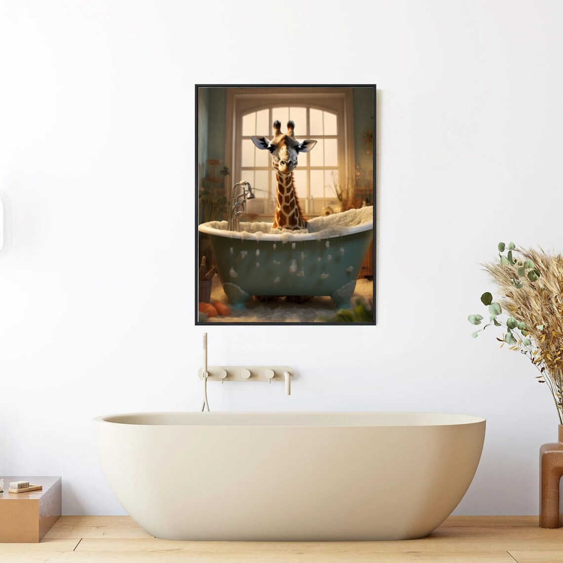 Funny Giraffe in Bubble Bathtub Whimsical Humor Bathroom Painting Poster - Image 4