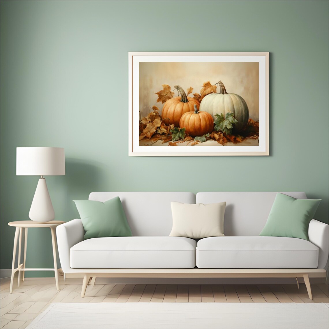 Orange And White Pumpkins With Fall Leaves Classic Still Life Art Poster - Image 4