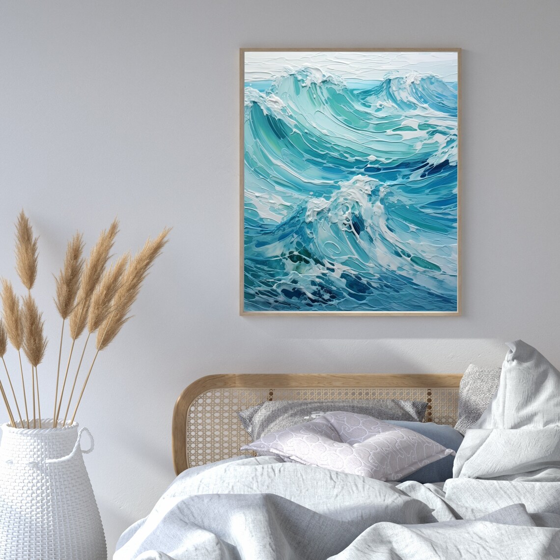 Turquoise Ocean Waves Thick Impasto Texture Coastal Seascape Art Poster - Image 3