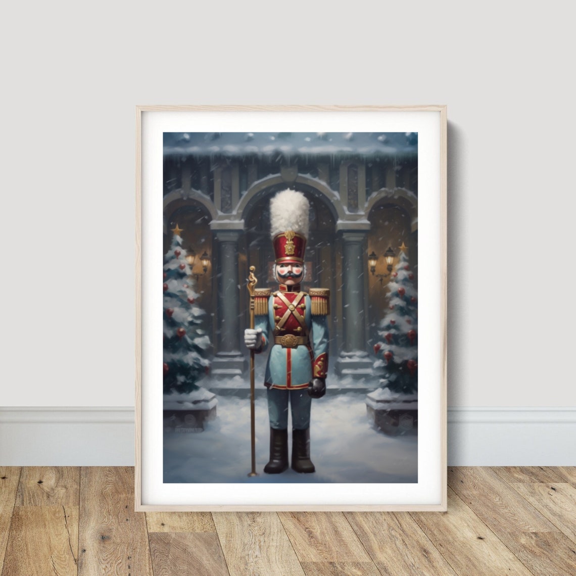 Nutcracker Soldier in Snowy Christmas Village Painting Poster - Image 4