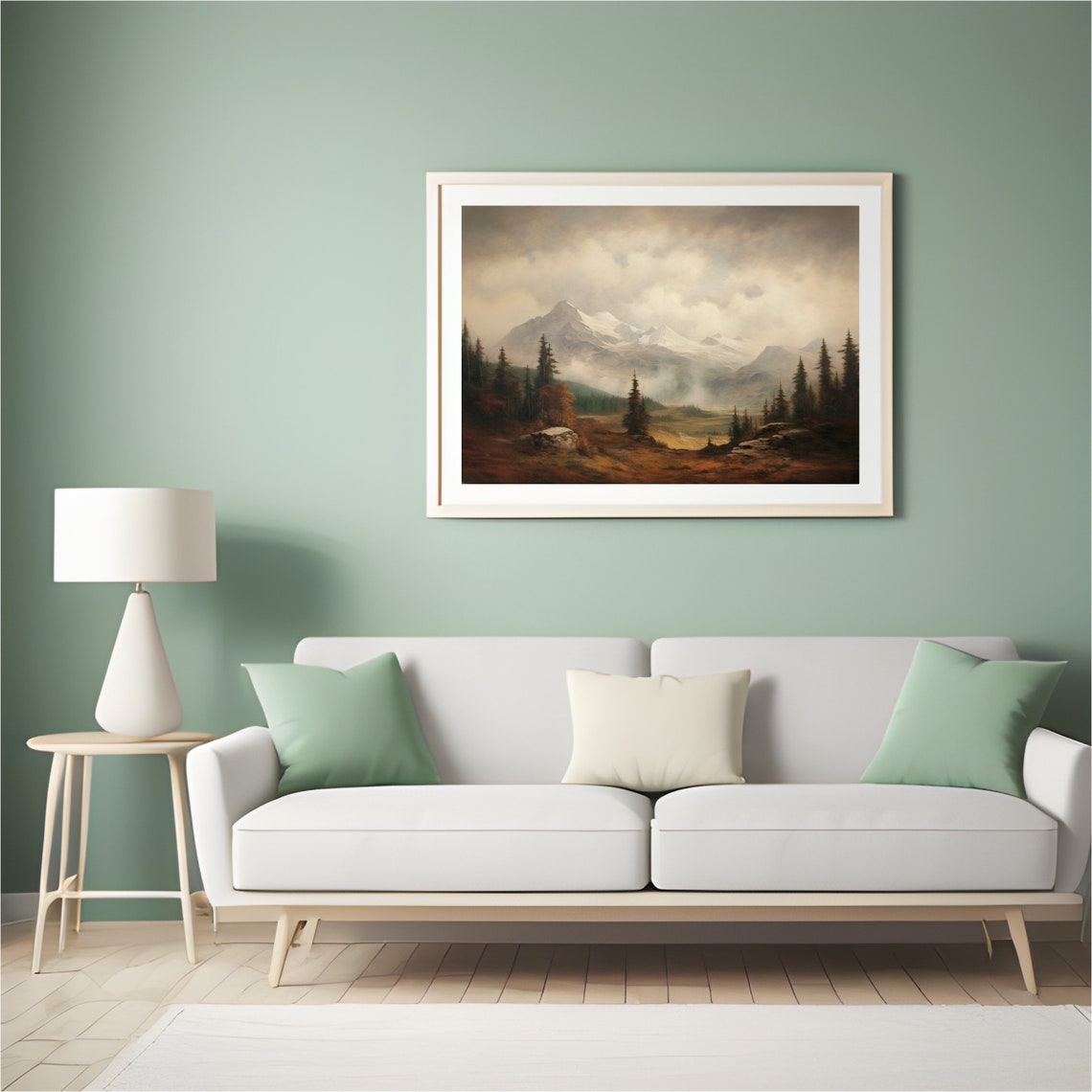 Snowy Mountain Peaks Above Misty Valley Rustic Alpine Poster - Image 5
