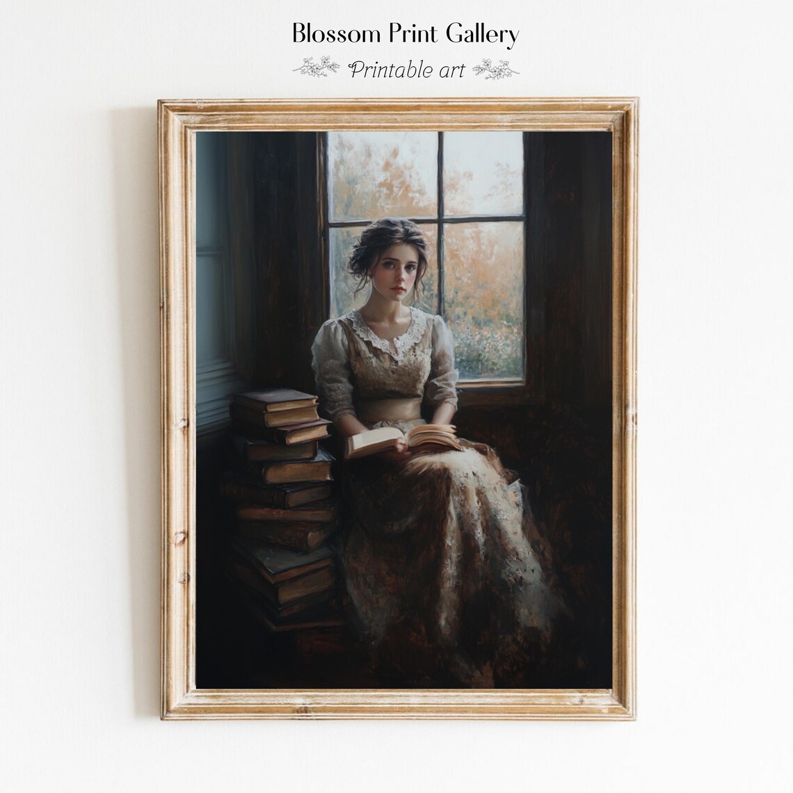 Victorian Woman Reading Bookish Print, Library Decor