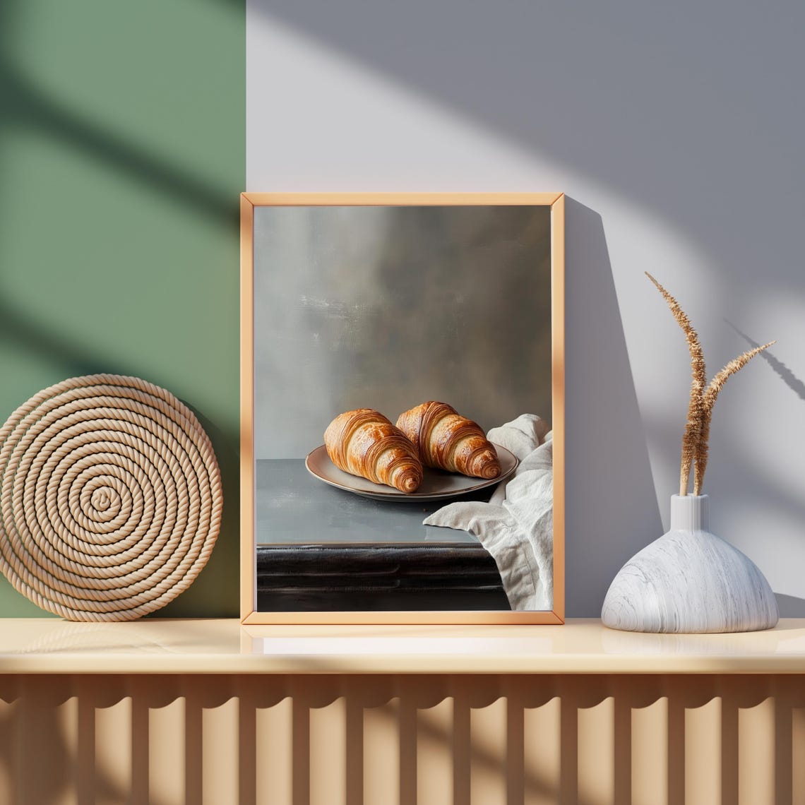 Moody Croissants Painting Vintage Food Still Life Kitchen Home Decor Antique Oil Painting Country Kitchen Wall Art 765 - Image 5