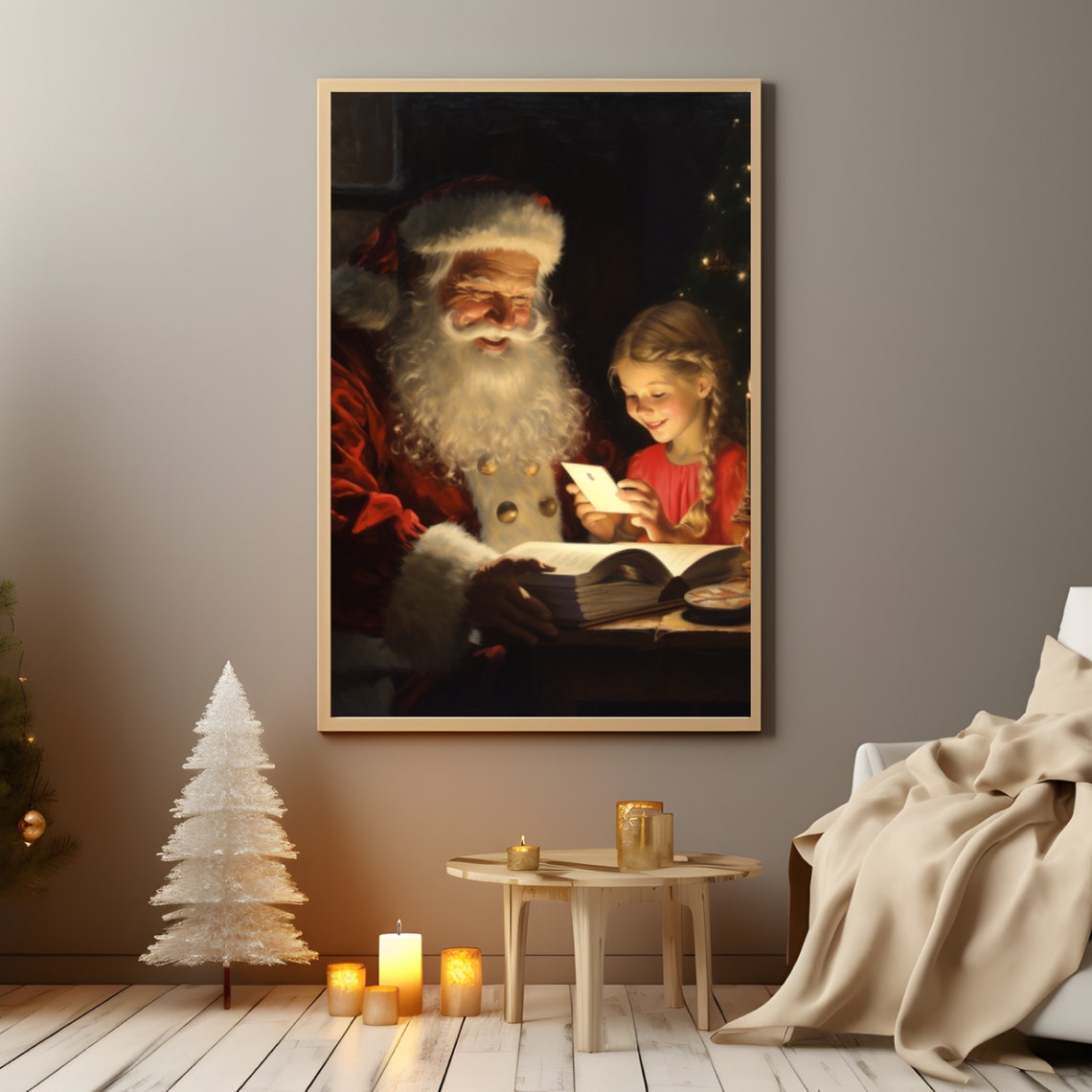 Santa Vintage Christmas Wall Art Santa Claus Oil Painting Rustic Winter Christmas Art Seasonal Holiday Poster - Image 5