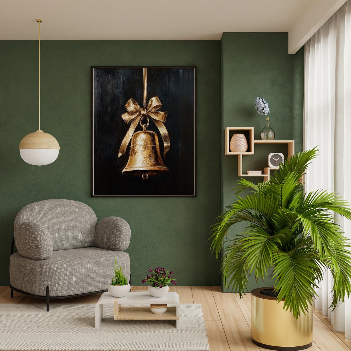 Vintage Golden Christmas Bell With Bow Dark Holiday Still Life Poster - Image 6