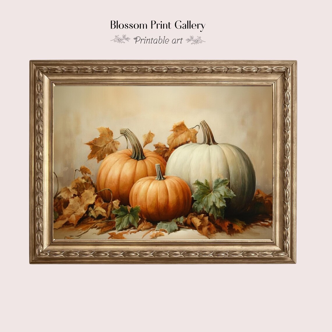 Orange And White Pumpkins With Fall Leaves Classic Still Life Art Poster