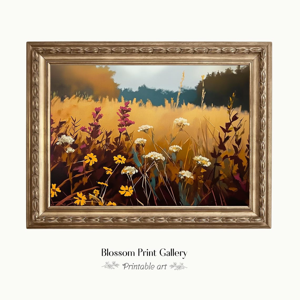 Wildflower Field Landscape Oil Painting Rustic Landscape Art Country Field Wall Art Wildflower Vintage Landscape Art Print 773