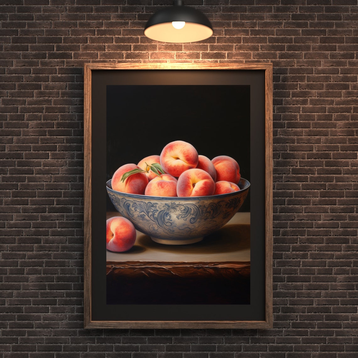 Bowl of Ripe Peaches in a Porcelain Bowl Classic Still Life Wall Art - Image 2