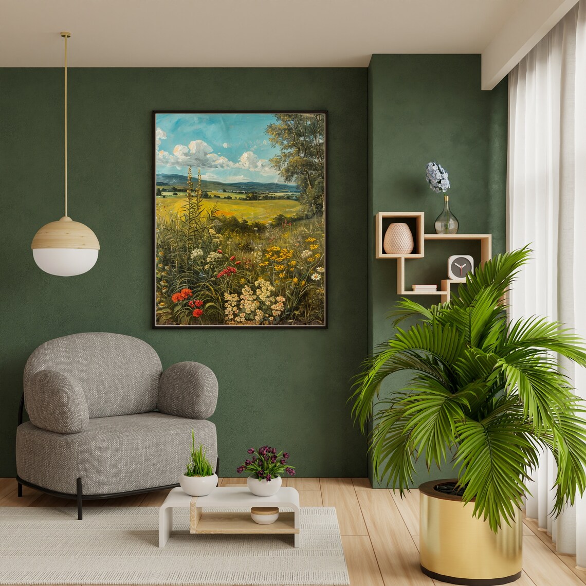 Wildflower Field Yellow Blooms Rolling Hills Big Sky Summer Meadow Poster - Image 4