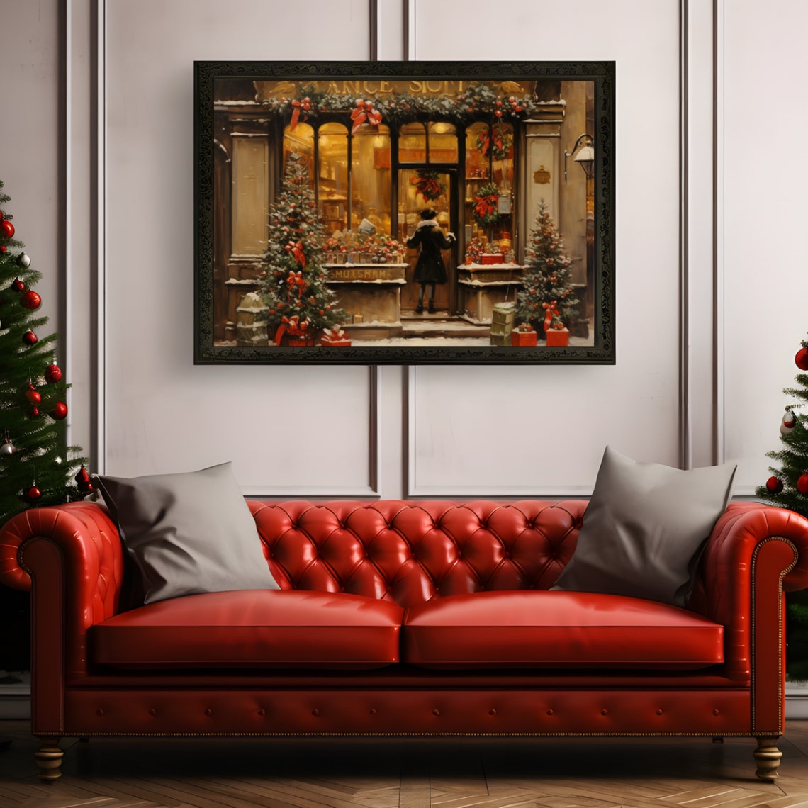 Vintage Christmas Shop Storefront Snowy Night Holiday Painting Poster - Image 4