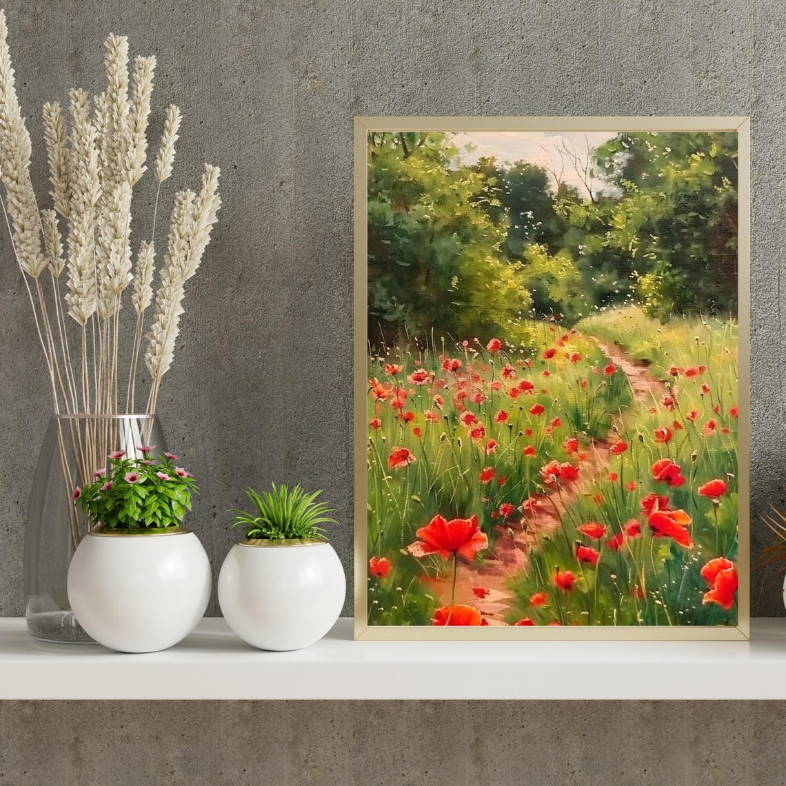 Red Poppy Field Winding Path Impressionist Summer Meadow Poster - Image 2