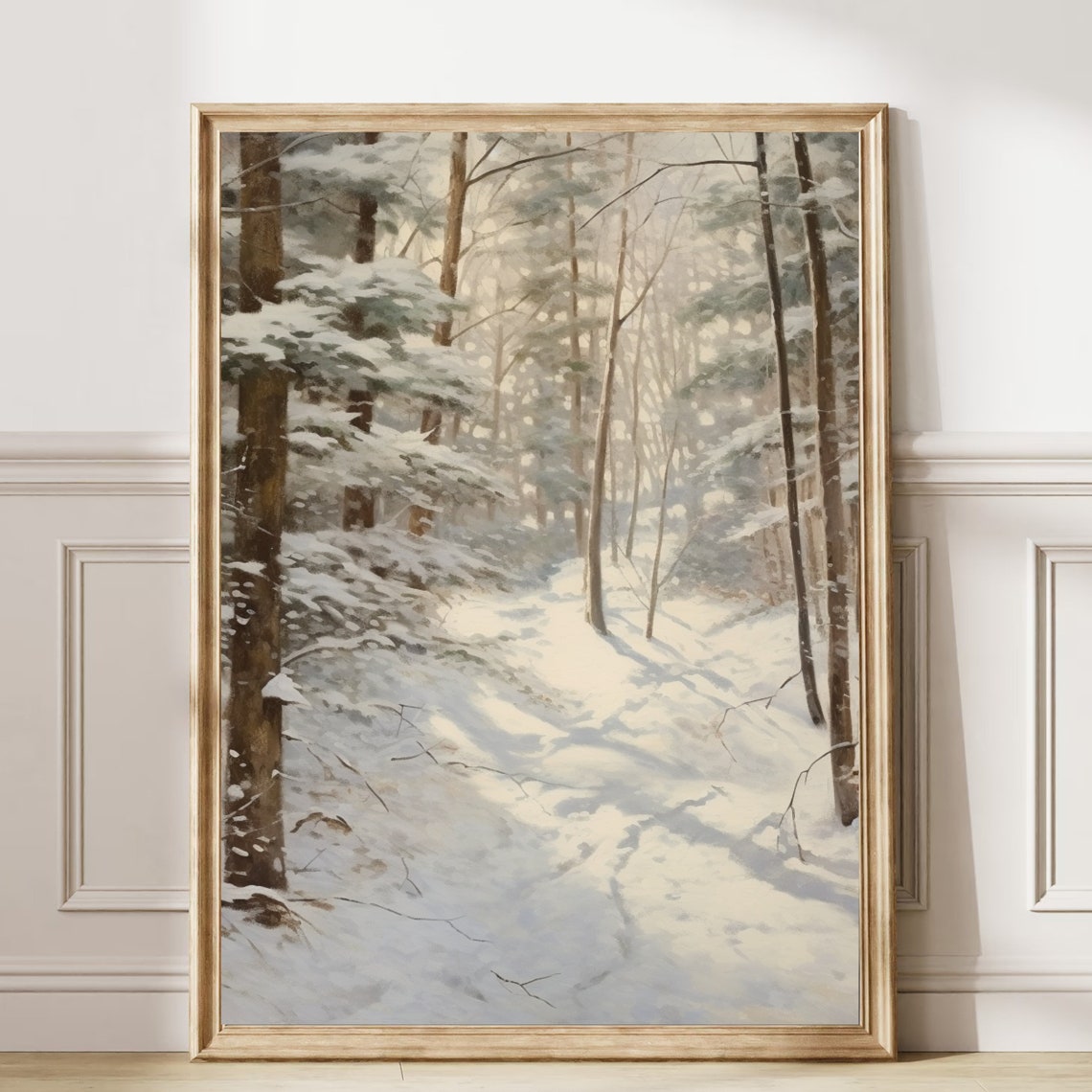 Snowy Forest Path Winter Pine Trees Snow Landscape Painting Poster - Image 6