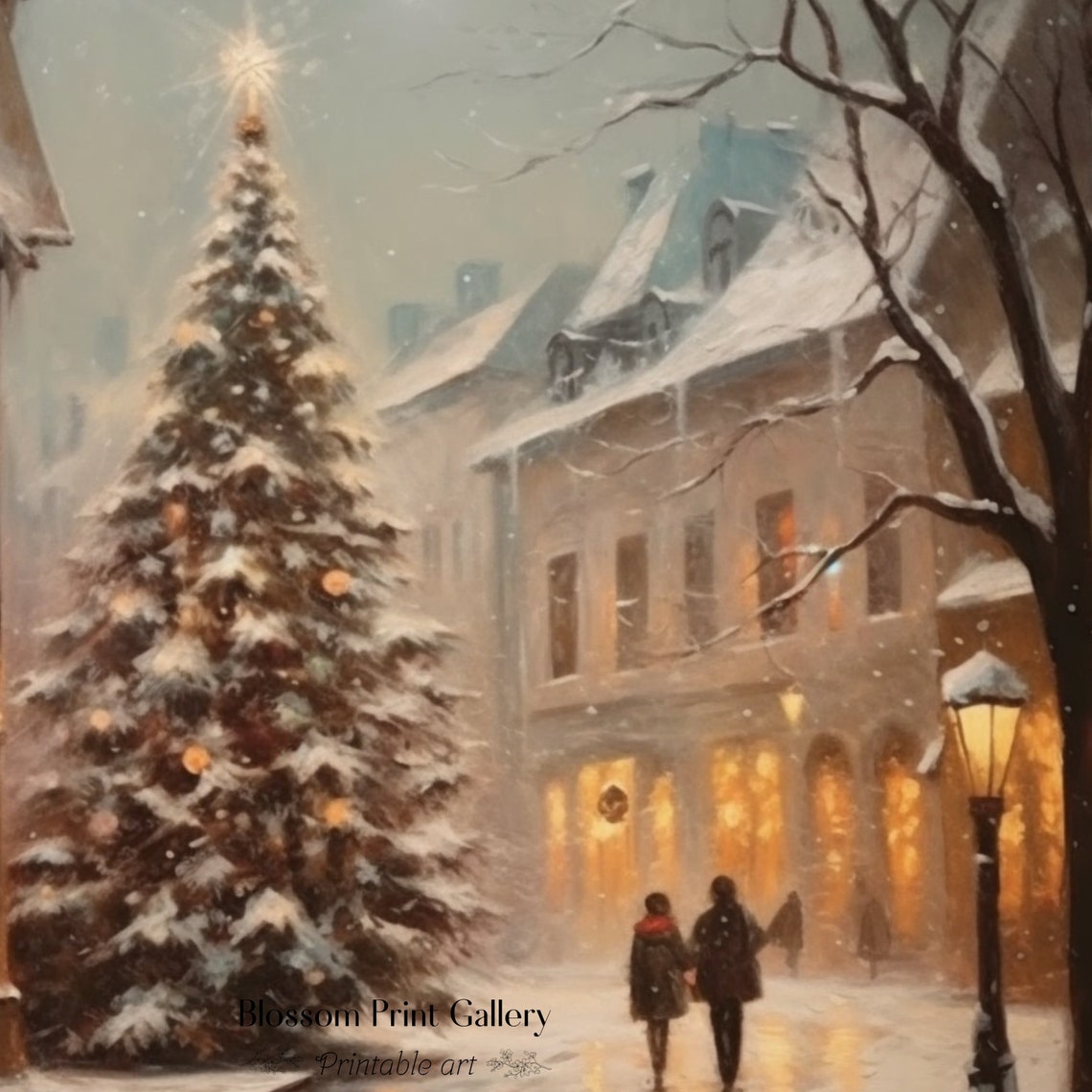 Vintage Christmas Wall Art City Street Painting Festive Holiday Home Decor Snowy Town Artwork Winter Street 185 - Image 3
