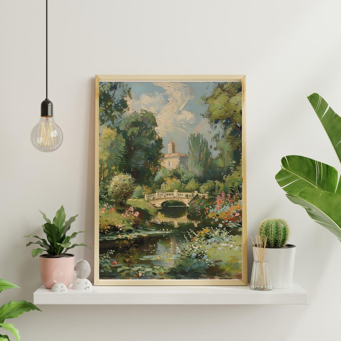 Vintage Garden Stone Bridge Reflecting Pond Villa Landscape Art Poster - Image 3
