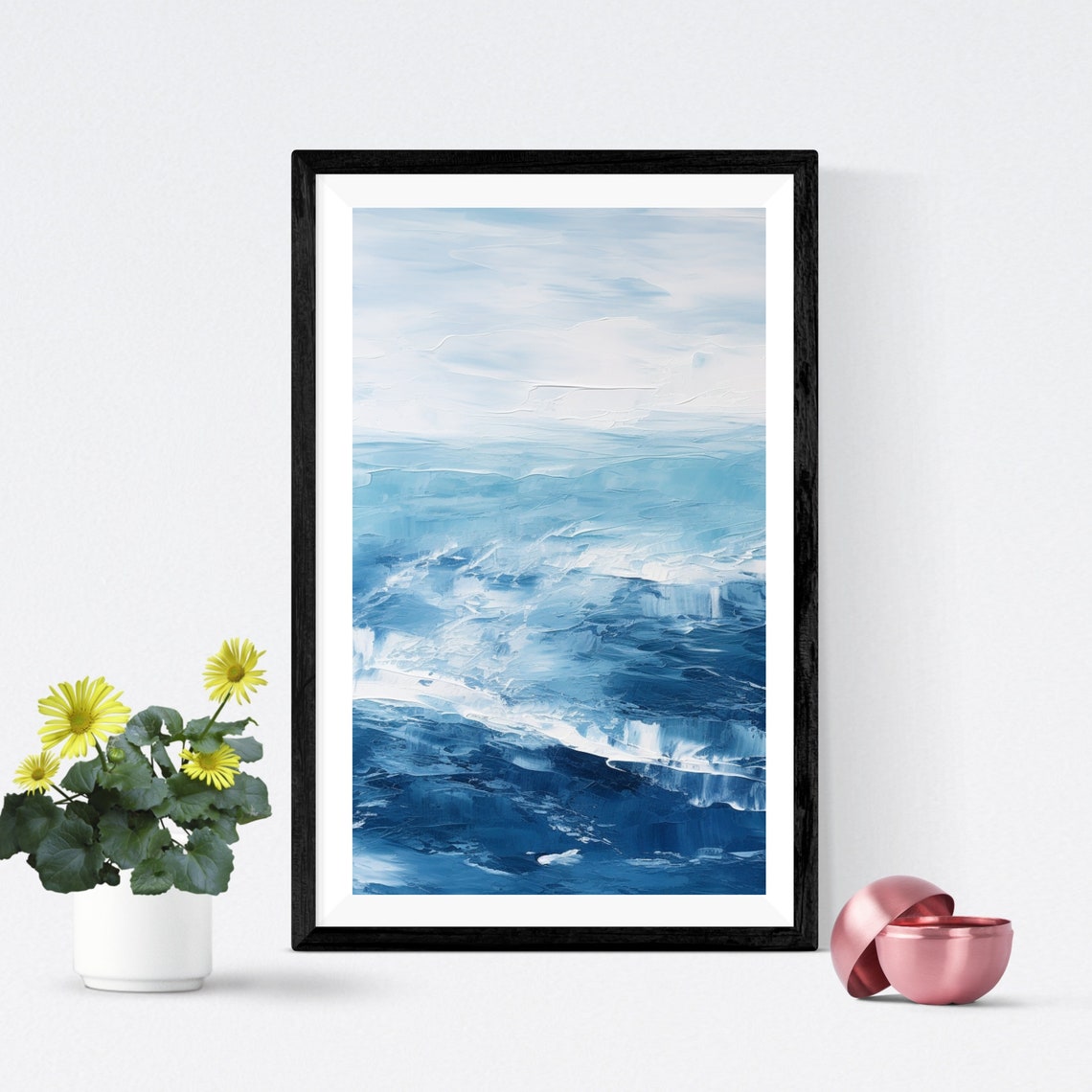 Abstract Blue Ocean Waves Textured Impasto Coastal Painting Poster - Image 4