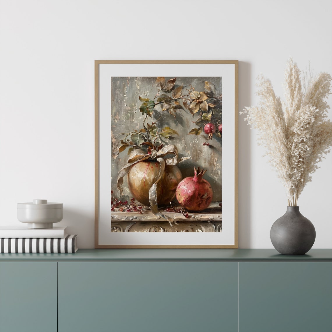 Pomegranate And Cherry Still Life Vintage Fruit Painting Poster - Image 4