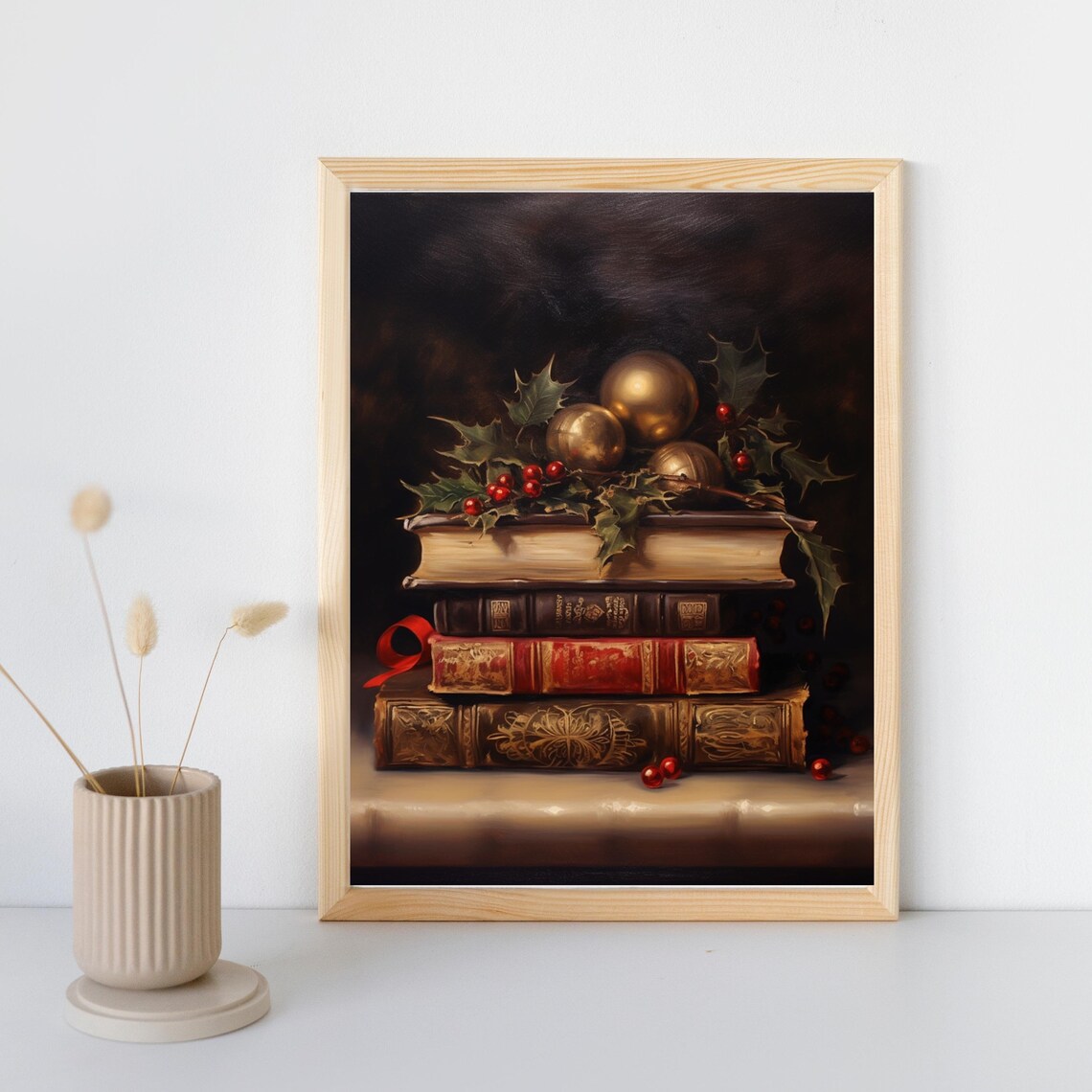 Rustic Christmas Book Still Life, Vintage Wall Art - Image 6