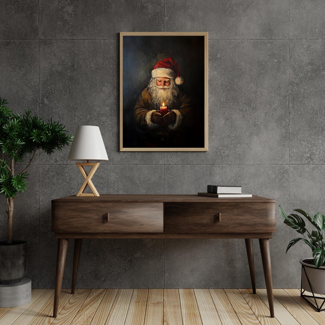 Moody Santa Claus Portrait Holding Candle Dark Christmas Poster - Image 3