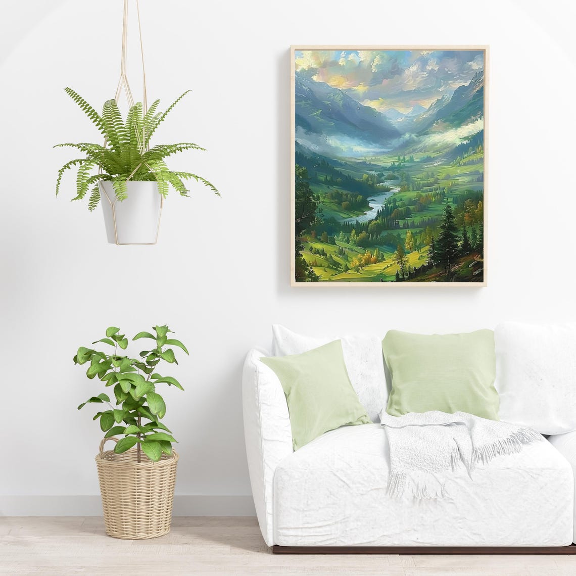 Green Mountain Valley River Landscape Spring Meadow Art Poster - Image 5