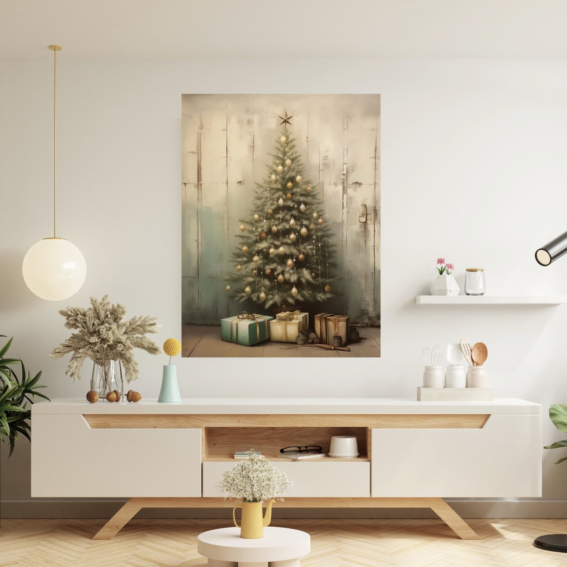 Minimalist Christmas Tree Gold Ornaments Star Neutral Art Poster - Image 4