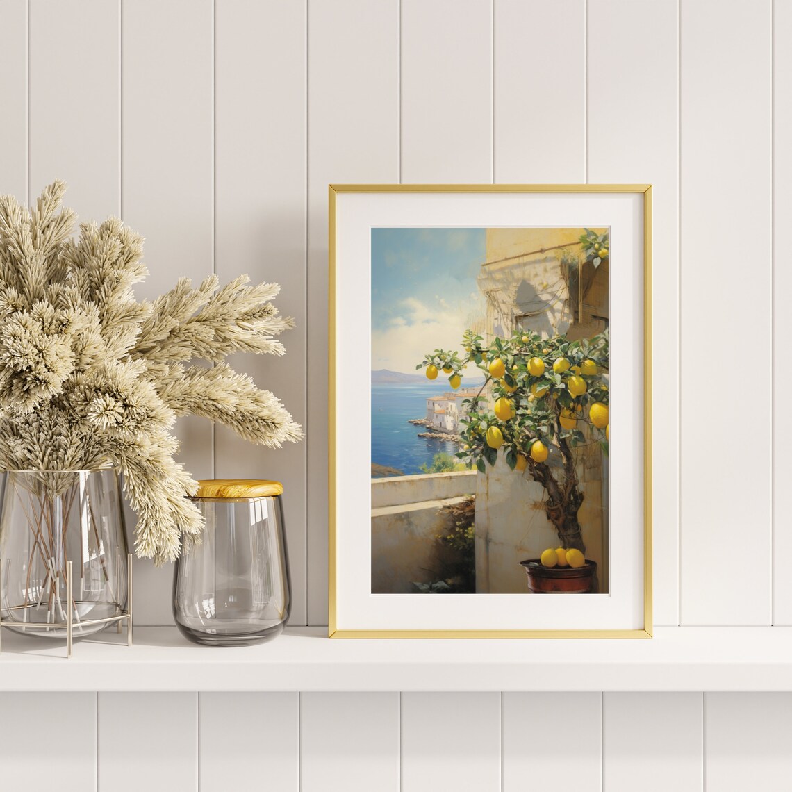 Mediterranean Lemon Tree Terrace Overlooking Sea Vintage Landscape Poster - Image 2