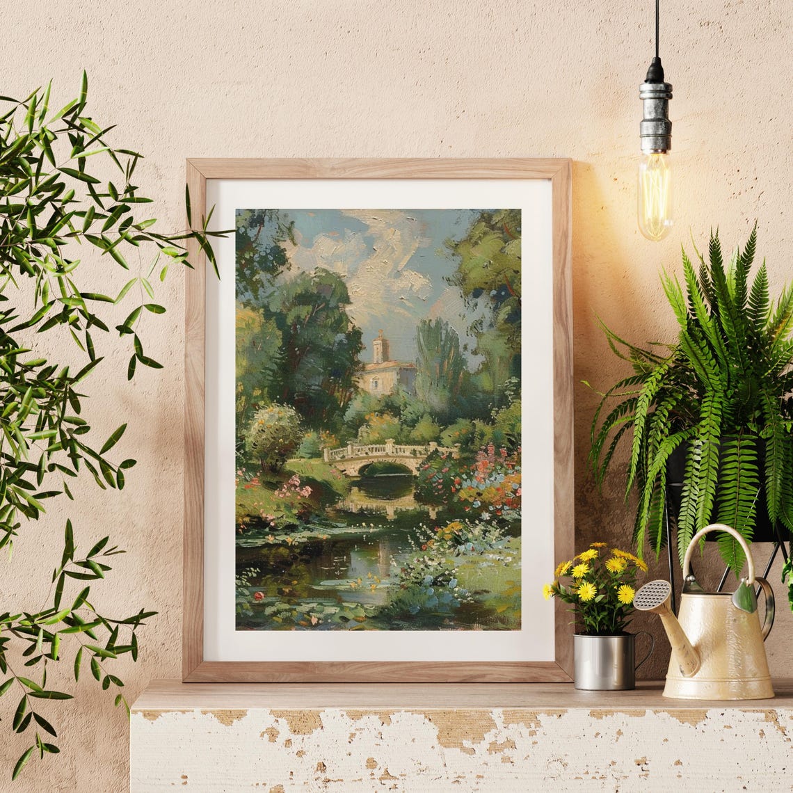 Vintage Garden Stone Bridge Reflecting Pond Villa Landscape Art Poster - Image 5