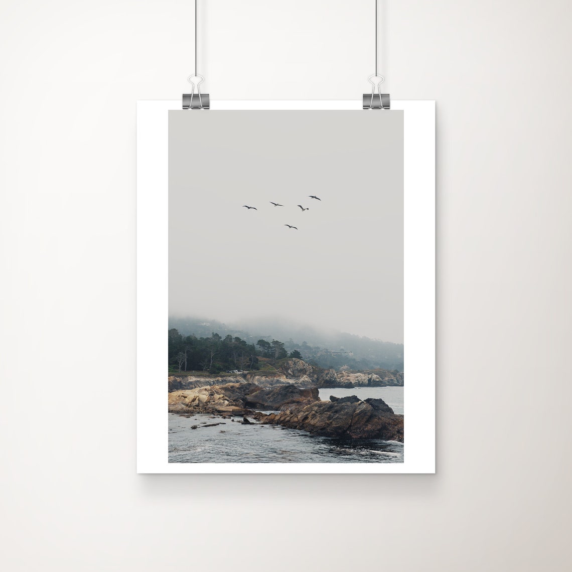 Point Lobos Big Sur Misty Rocky Coast Birds in Flight Photo Print
