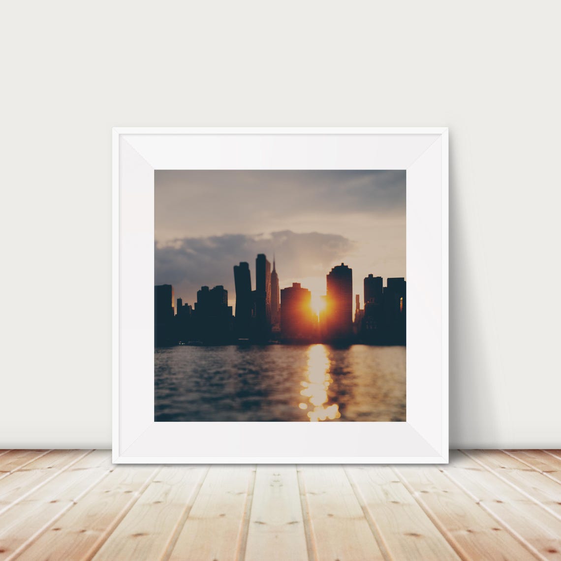 New York City Manhattan Sunset Skyline Over Water Photography Poster