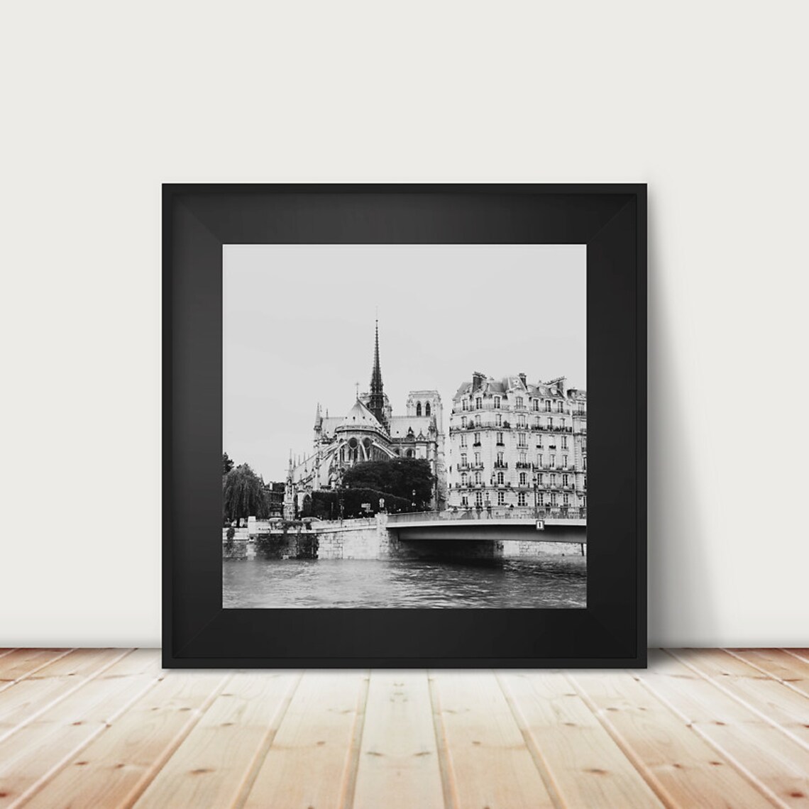 Notre Dame Cathedral Paris Black White Seine River Photo Print
