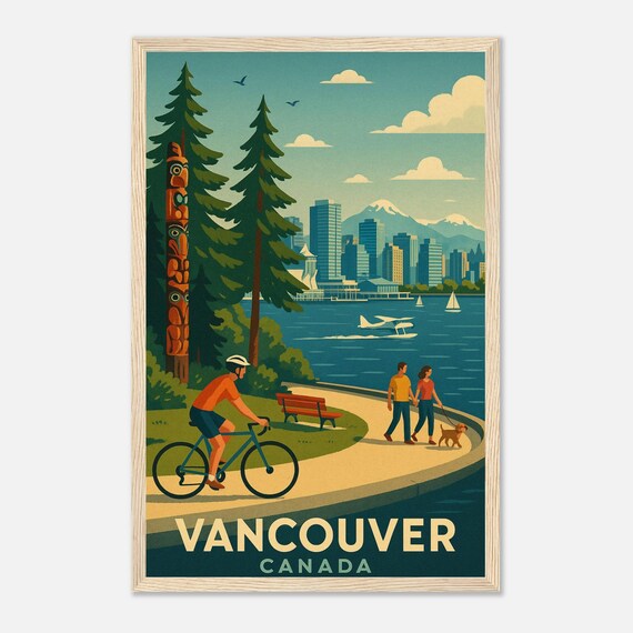 Vancouver Canada Stanley Park Totem Pole And Seawall Skyline Poster