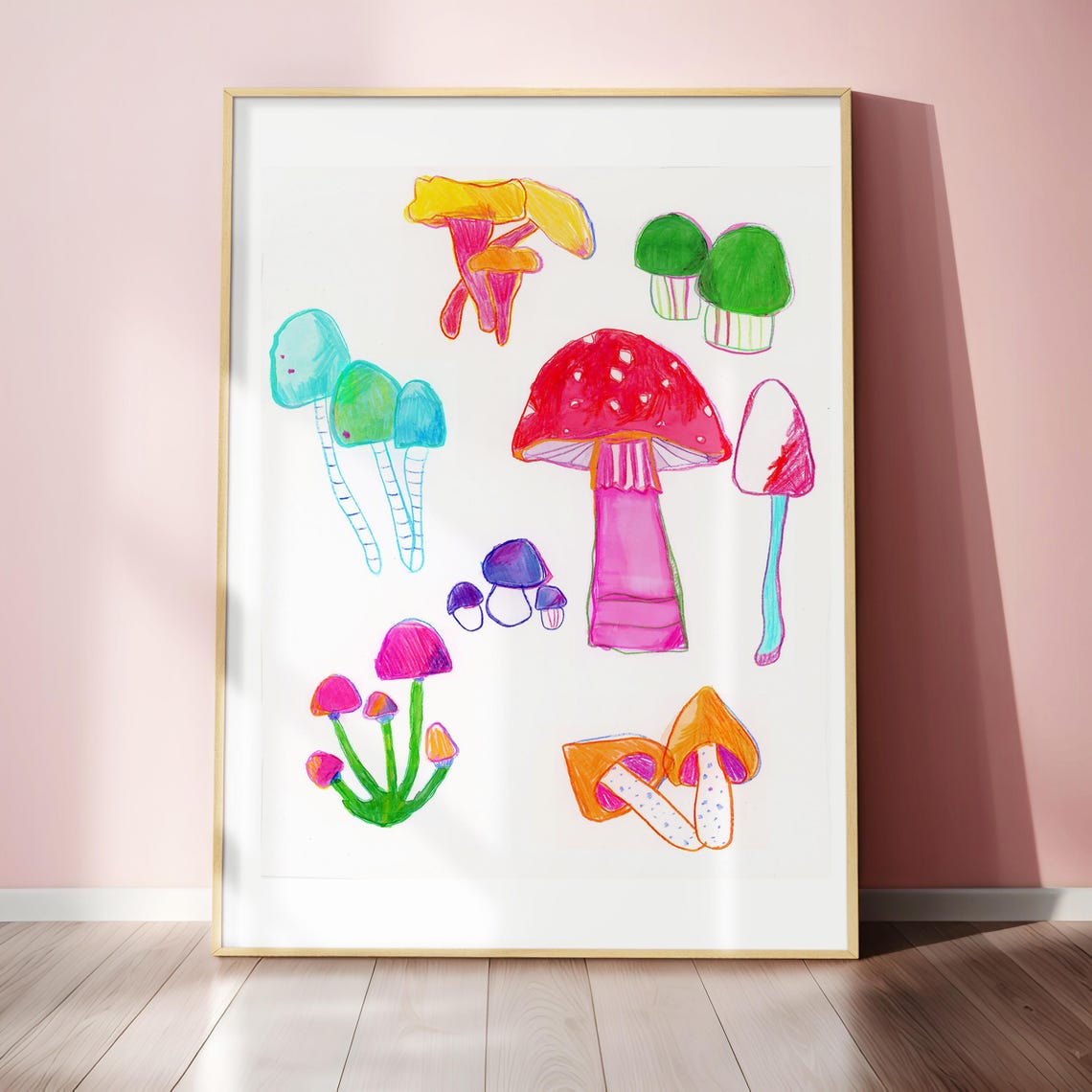 Colorful Mushroom Illustration Poster Fun Fungi Botanical Decor Art