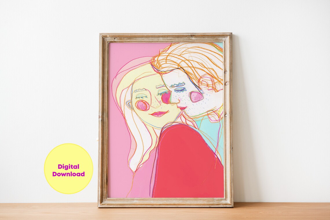 Loving Couple Romantic Illustration, Wall Art Print