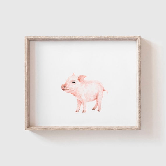 Watercolor Piglet Baby Animal Art Print, Nursery Decor
