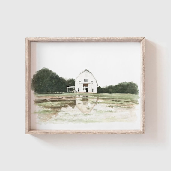 Barn No 8 Watercolor Art Print, Modern Farmhouse
