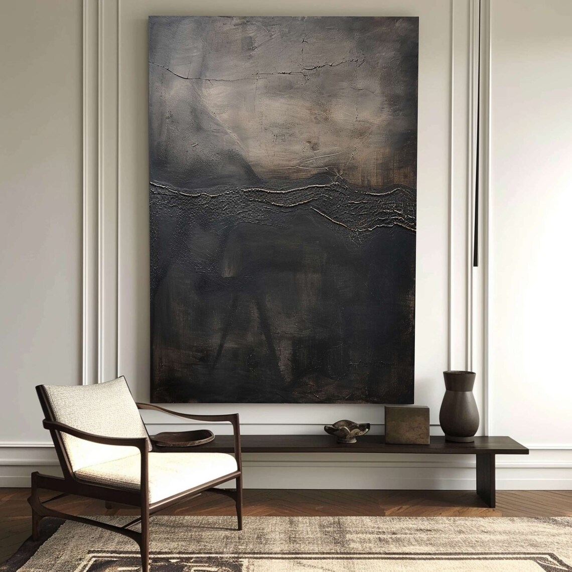 Black And Brown Abstract Painting, Wabi-Sabi Art Print - Image 3